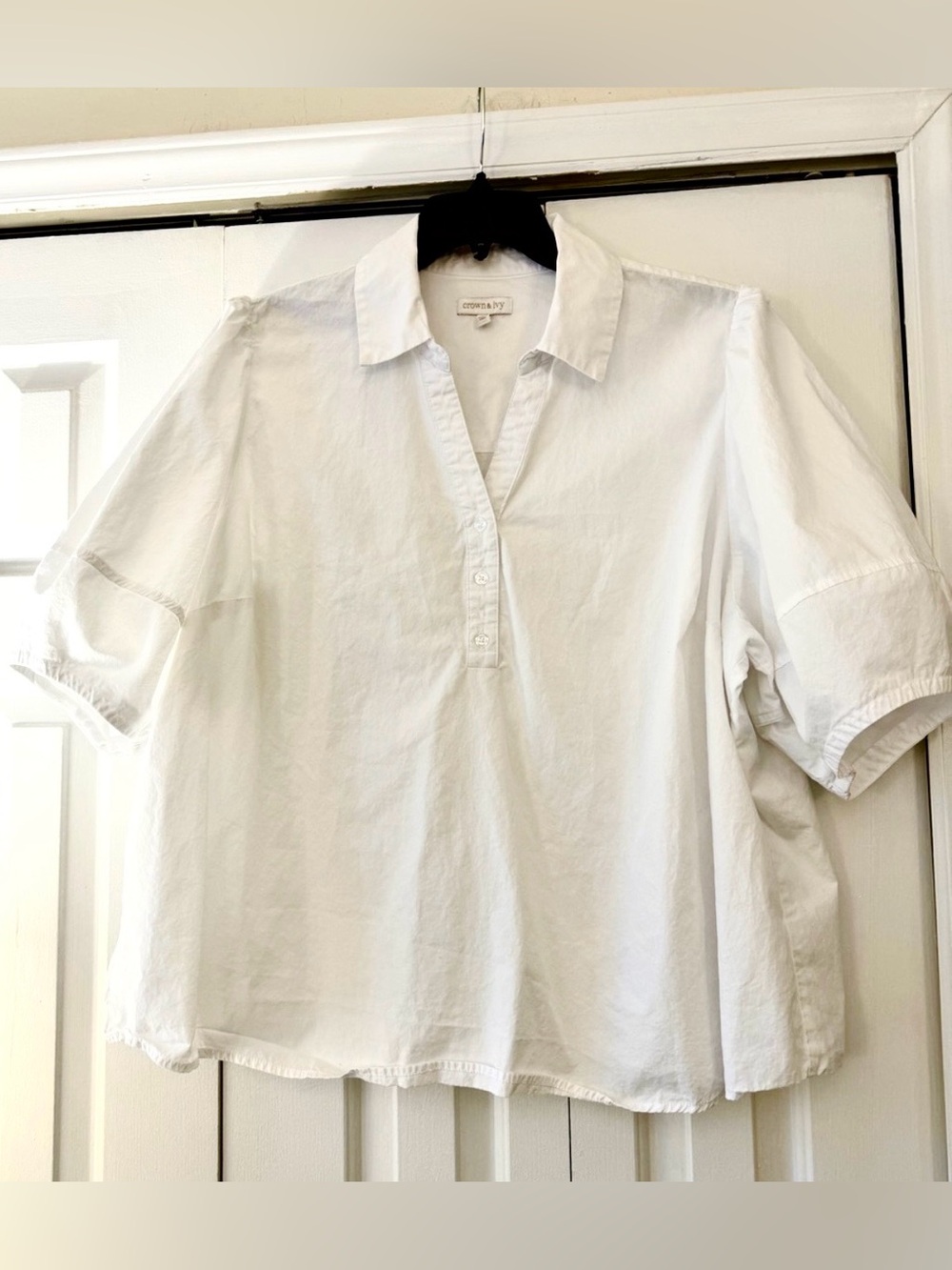 crown & ivy White Cotton Button-Down Popover Shirt, 4X